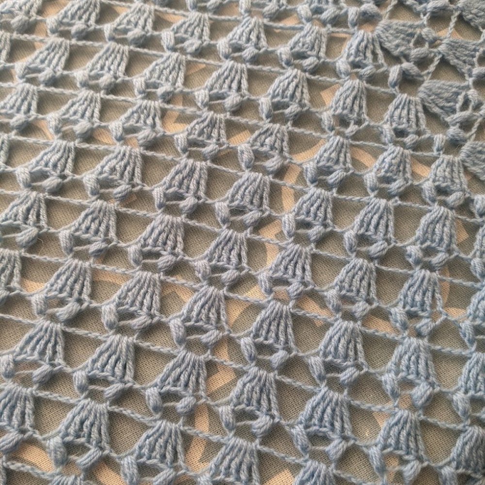Handmade Crochet Merino Wool Light Blue Shawl. - Picture 4 of 4